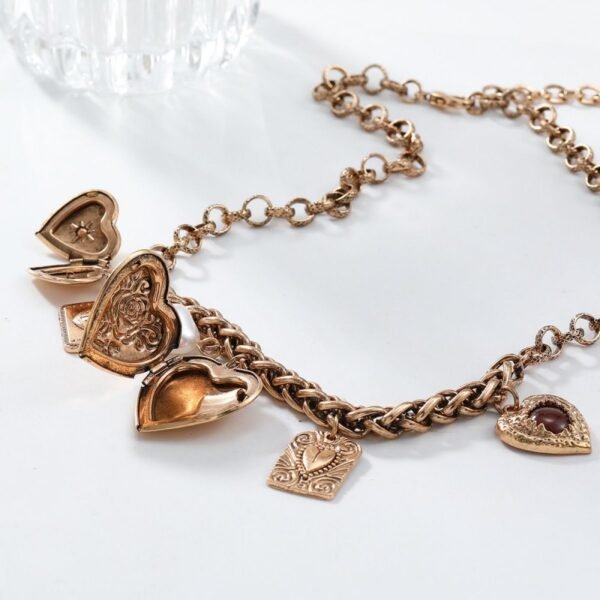 Multi-layer Metal Necklace Heart Photo Frame Charms Double Layer Chains - Image 2