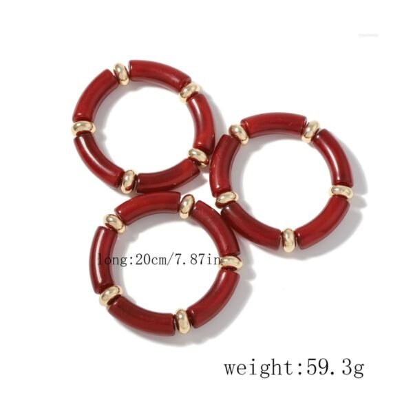 Multi-layered Dark Red Resin Bamboo Double Layer Necklace Bracelets Earrings Sets - Image 4