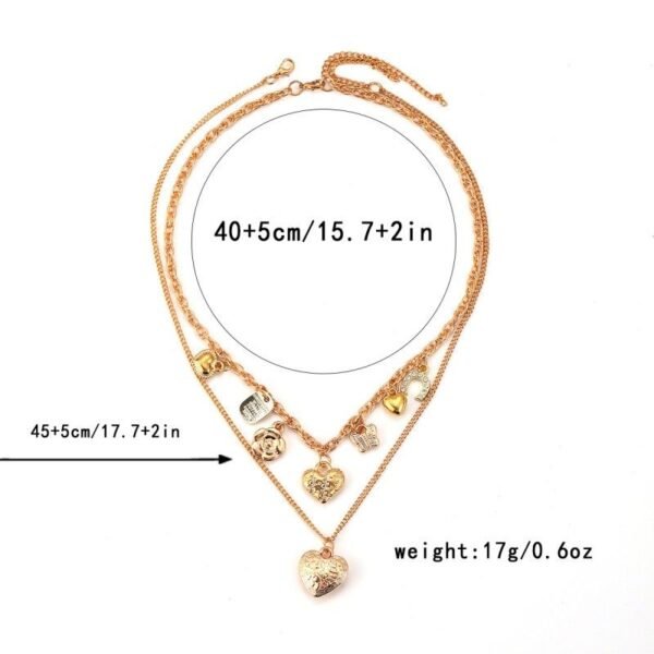 Gold Color Multi-layered Heart Butterfly Charms Doulbe Layer Necklace - Image 6