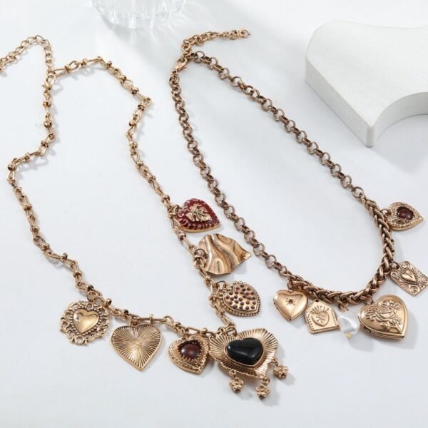 Multi-layer Metal Necklace Heart Photo Frame Charms Double Layer Chains