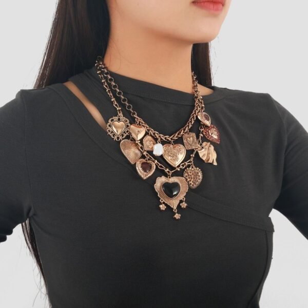 Multi-layer Metal Necklace Heart Photo Frame Charms Double Layer Chains - Image 5