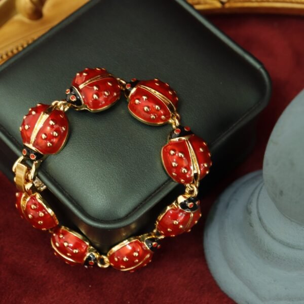 18k Gold Plated Red Ladybug Cute Enamel Color Bracelet - Image 2