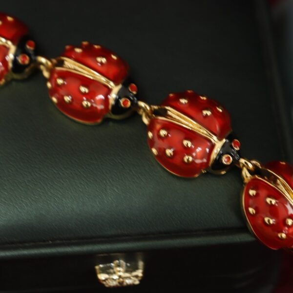 18k Gold Plated Red Ladybug Cute Enamel Color Bracelet - Image 3