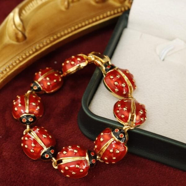 18k Gold Plated Red Ladybug Cute Enamel Color Bracelet - Image 4