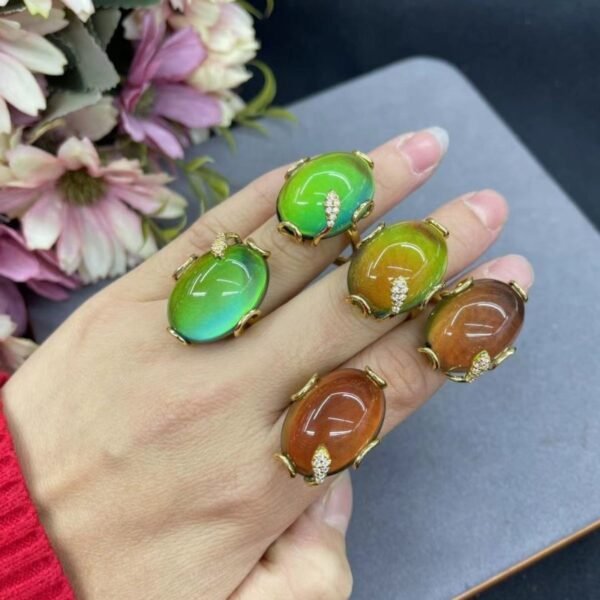 Color Changing Ring Temperature Sensing Stone Inlaid Adjustable Size