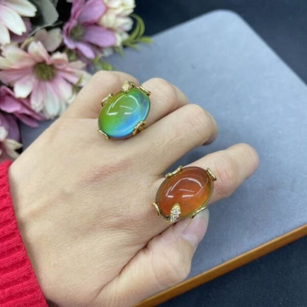 Color Changing Ring Temperature Sensing Stone Inlaid Adjustable Size - Image 3