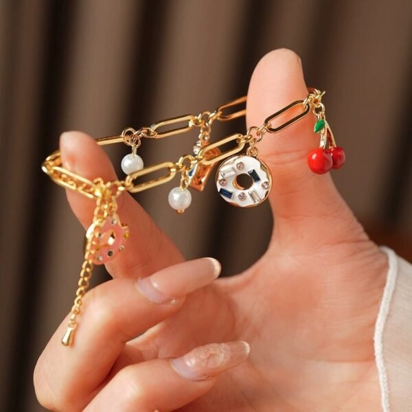 Charms Bracelet with Cherry Donuts Imitation Pearl - Image 6