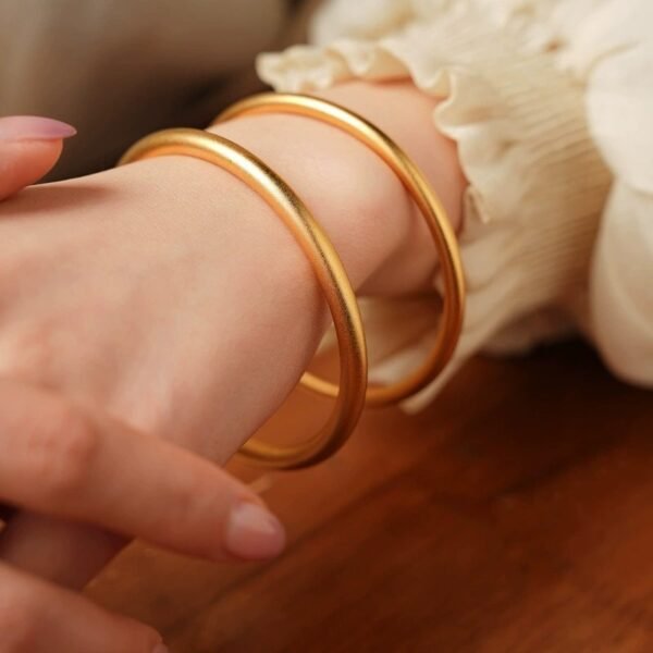 18k Gold Plated Bangle Sand Gold Mate Surface Thin / Thick