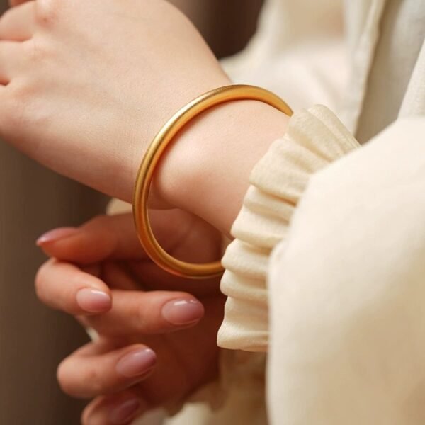 18k Gold Plated Bangle Sand Gold Mate Surface Thin / Thick - Image 2