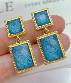 Blury Blue Elegant Square Shape Dangle Earrings