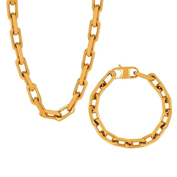 18k Gold Plated Stainless Steel Simple Design Chain Necklace / Bracelet / Set - Image 5