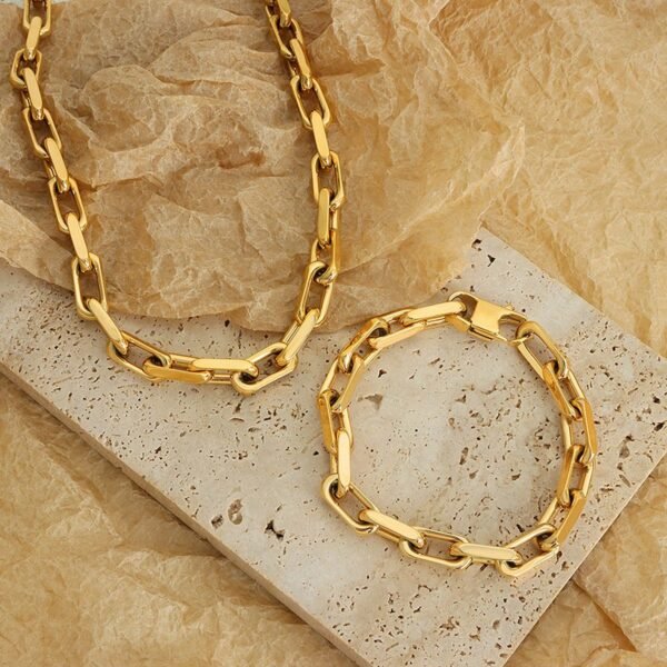 18k Gold Plated Stainless Steel Simple Design Chain Necklace / Bracelet / Set - Image 4