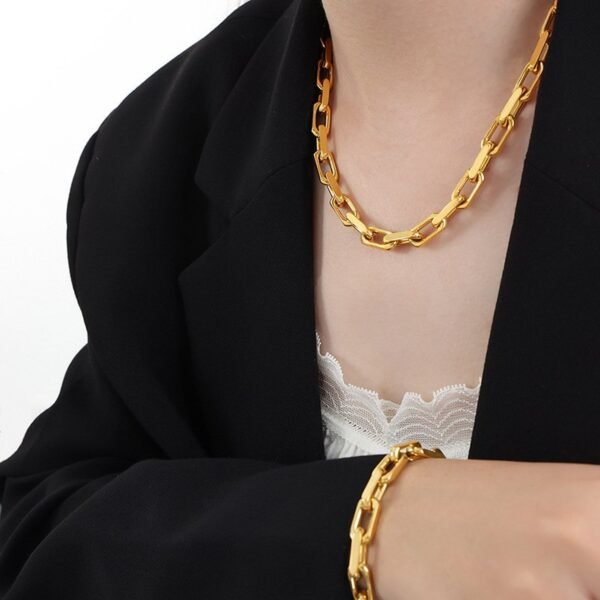 18k Gold Plated Stainless Steel Simple Design Chain Necklace / Bracelet / Set