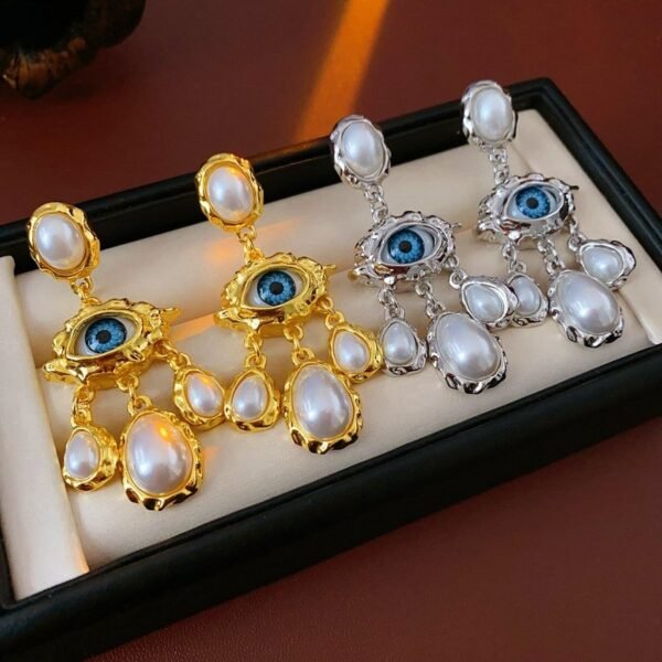 Blue Eyes Imitation Pearl Tessel Dangle Earrings Gold Color / Silver Color - Image 5