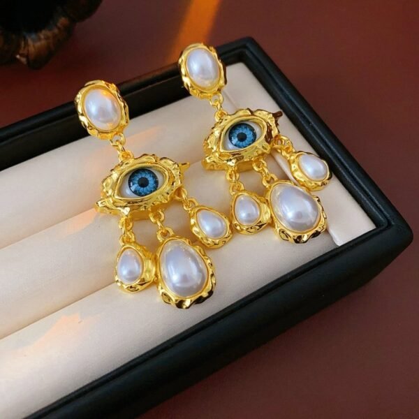 Blue Eyes Imitation Pearl Tessel Dangle Earrings Gold Color / Silver Color - Image 4