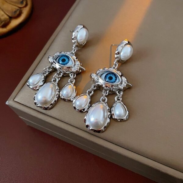 Blue Eyes Imitation Pearl Tessel Dangle Earrings Gold Color / Silver Color - Image 6