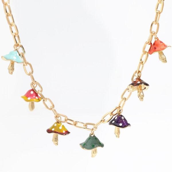 Enamel Color Charm Necklace Cute Colorful Mushroom Charms Chain