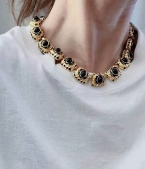 Black Enamel Color Eye Square Shape Gold Color Chunky Necklace Fashion Maximelism Chain