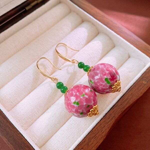 Lapis lazuli Agate Stone Pink Color Ceramic Natural Stone Green Beaded Chain Colorful Chinese-style Collar Bone Necklace / Earrings / Jewelry Sets - Image 5