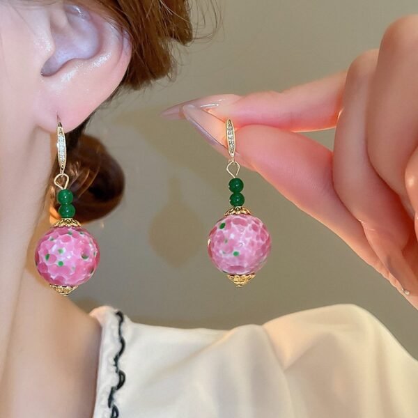 Lapis lazuli Agate Stone Pink Color Ceramic Natural Stone Green Beaded Chain Colorful Chinese-style Collar Bone Necklace / Earrings / Jewelry Sets - Image 3