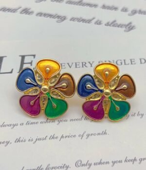 Colorful Drip Glaze Flower Ear Clips Vintage