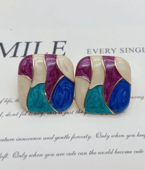Colorful Purple Blue Drip Glaze Earrings Vintage Colored Enamel Earrings