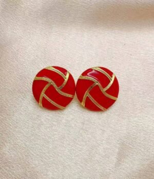 Vintage Red Enamel Geometric Patterned Earrings