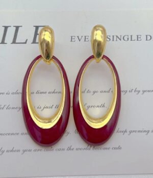 Drip Glaze Geometric Red Hollow Oval Earrings