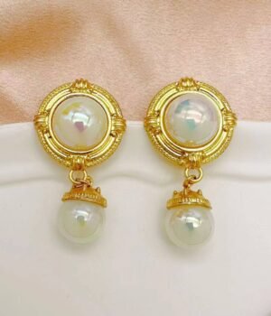 Vintage Imitation Mabe Pearl Pendant Earrings