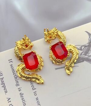 Chinese Dragon Real Gold Plated Crystal Earrings
