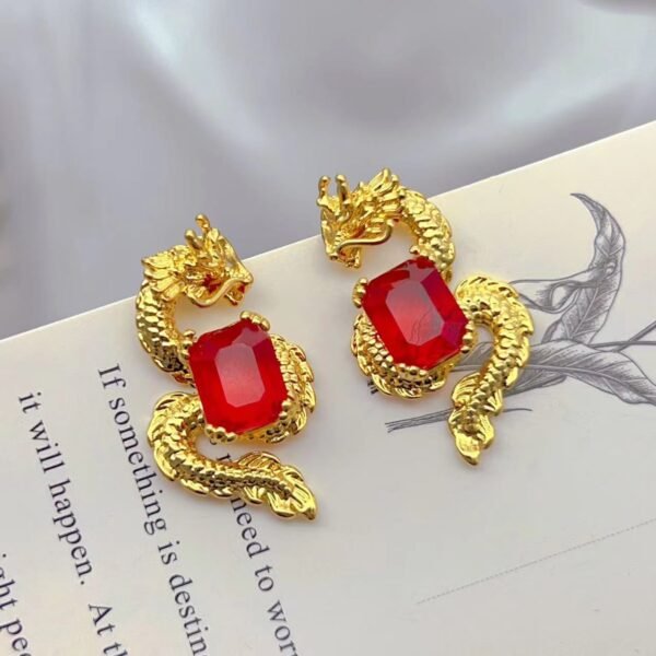 Chinese Dragon Real Gold Plated Crystal Earrings