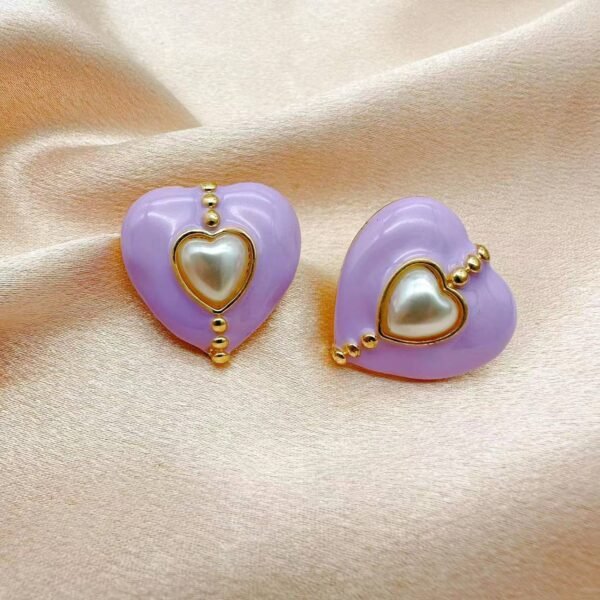 Vintage Purple Enamel Imitation Pearl Inlaid Elegant Earrings