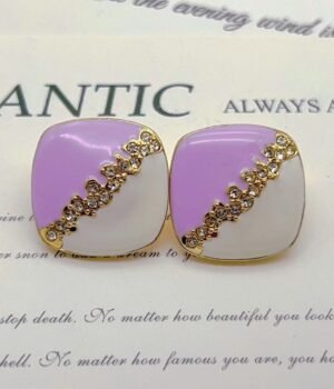 Vintage Purple White Color Matching Square Oil Drop Earrings