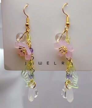 Resin Flower Ear Hooks With Long Cherry Blossom Leaves
