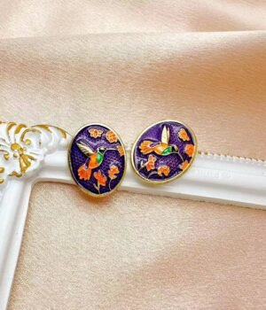 Vintage Relief Enamel Hummingbird Earrings