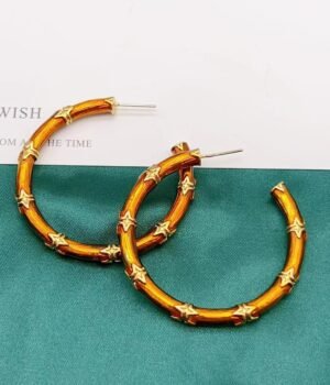Vintage Oil-Drip Enamel Bamboo Hoop Earrings