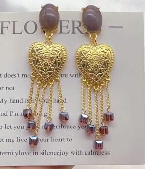 Bohemian Pattern Heart Tassel Earrings
