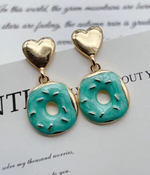 Love Heart Blue Hollow Donut Earrings Enamel Glaze