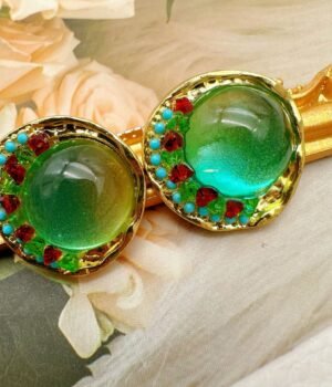 Vintage Earrings, Glass Green Diamond Earrings