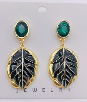 Vintage Black Enamel Emerald Inlaid Earrings