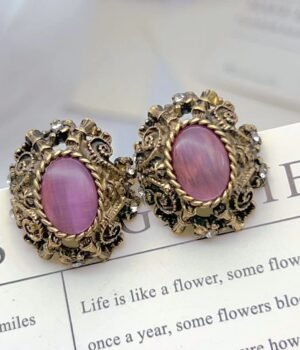Lava Purple Cat'S Eye Three-Dimensional Vintage Earrings