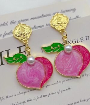 Cream Pink Peach Gradient Oil Dripping Ancient Cheongsam Hanfu Accessories Earrings