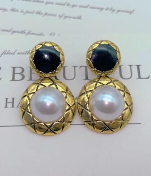 Gold Texture Earrings Baroque Imitation Pearls
