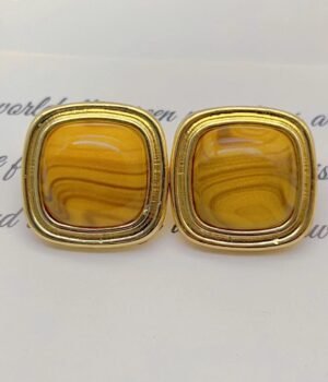 Earrings Vintage Amber Resin Inlaid