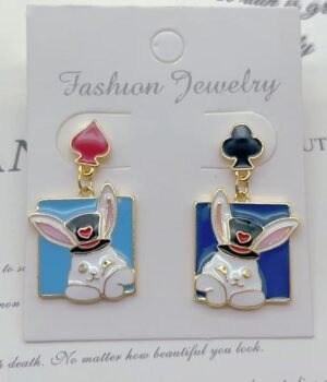 Alice In Wonderland Series Clock Rabbit Playing Cards Asymmetric Feeling Earrings