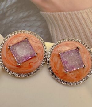 Vintage Enamel Pink Dopamine Stud Earrings
