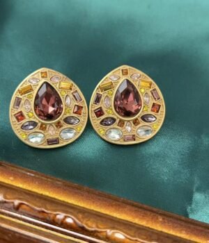Copper-Plated Gold Glass Zircon Inlaid Earrings