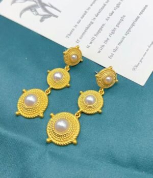 Geometric Vintage Pearl Long Earrings