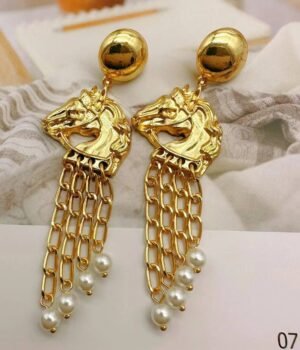 Vintage Animal Horse Head Relief Tassel Earrings