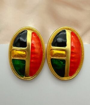 Vintage Oval Color Matching Earrings, Colored Oil Drop Earrings, Silver Needles